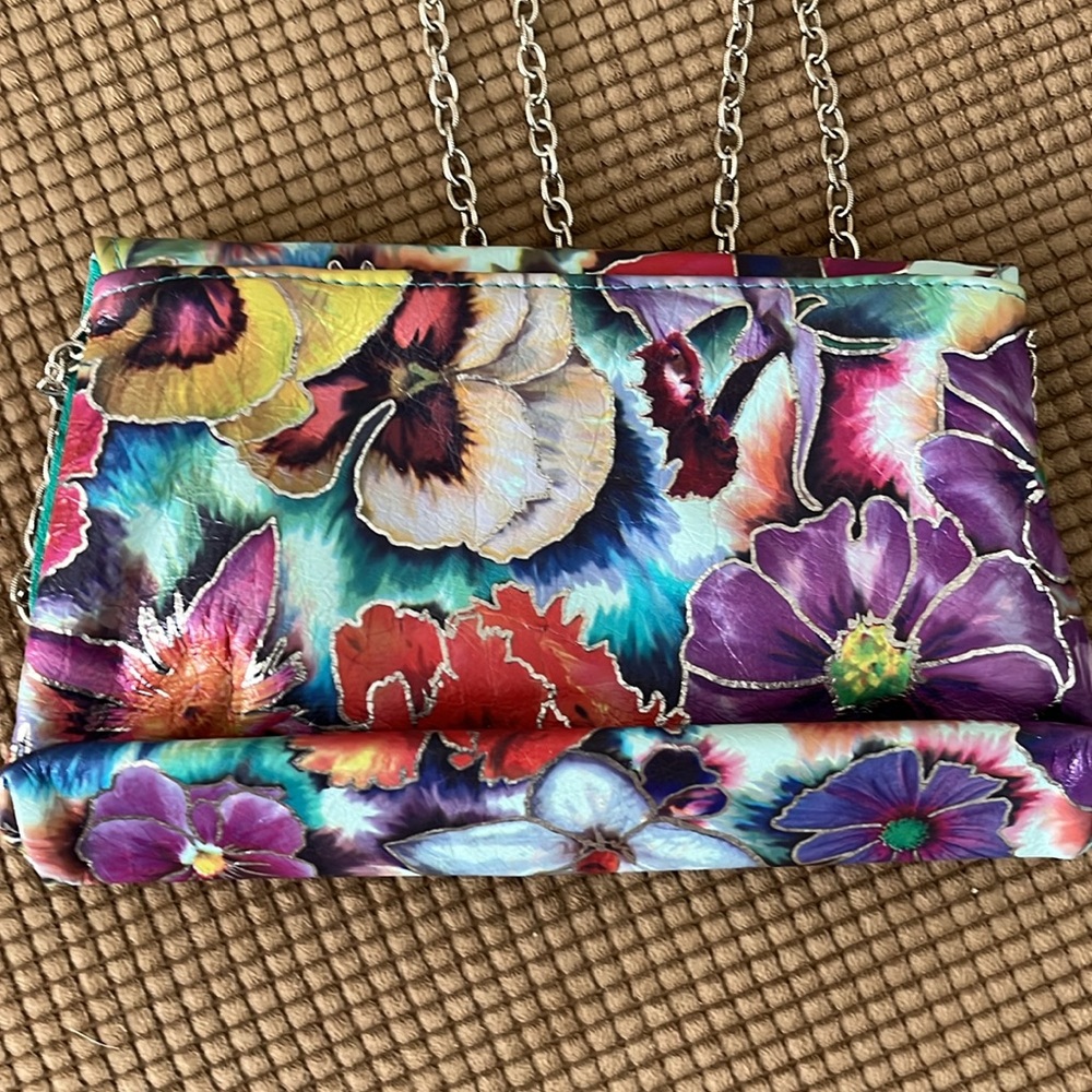 Kemestry leather hand tooled exquisite silver trim long chain purse/clutch NWOT - Picture 6 of 12